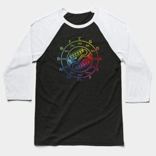 Circle of Fifths Electric Guitar Headstock Outlines Color Wheel Baseball T-Shirt